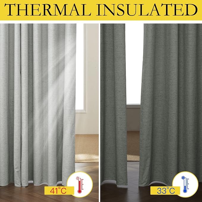 NICETOWN Grey Full Shade Room Warming Linen Curtain Panels 84 inches Long - Image 4