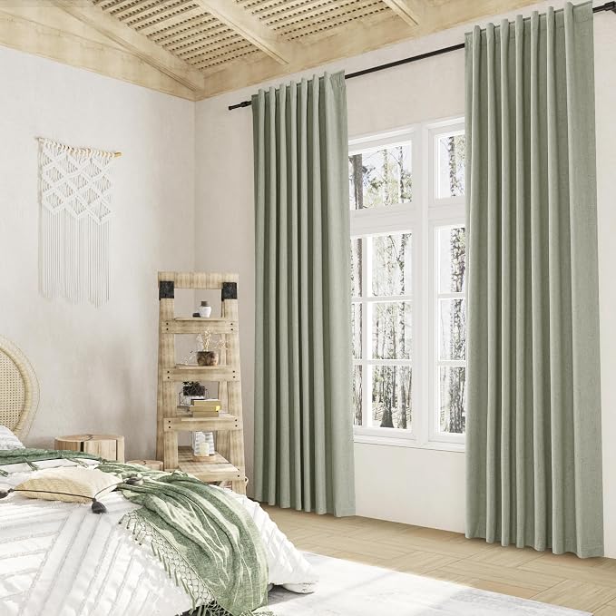 Sage Green 100% Blackout Linen Curtains 94 Inch Length 2 Panels Set - Image 8