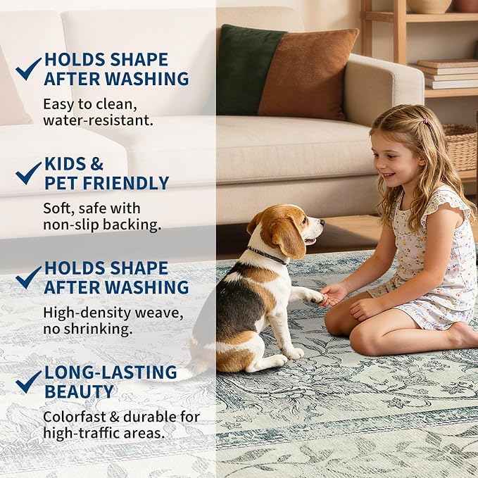 GarveeHome Vintage Blue Area Rug 9x12 - Image 6