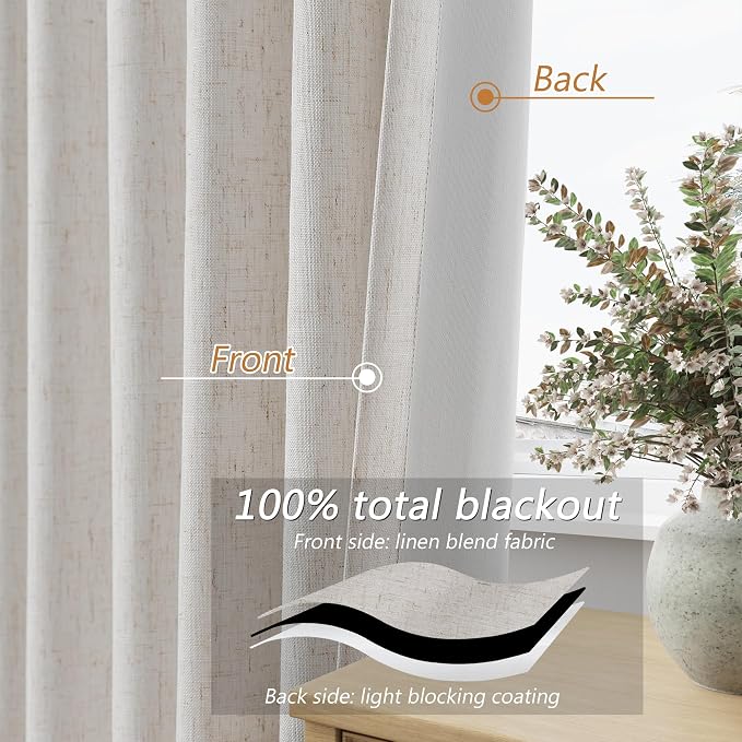 Light Beige 100% Blackout Curtains 102 Inch Length 2 Panels Set - Image 4