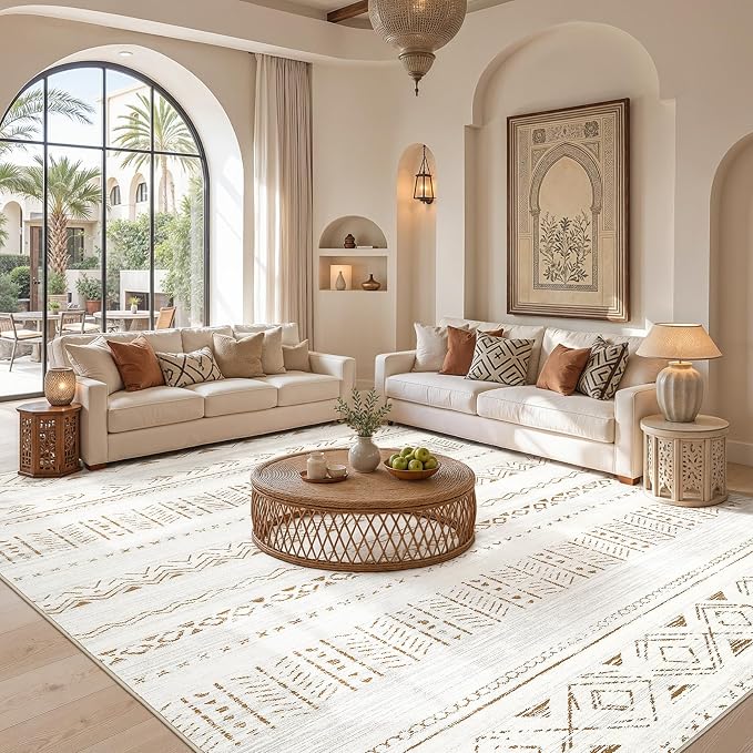 cotiled Boho 9x12 Area Rug for Living Room: Large Moroccan Washable Rug | Solve - Image 5