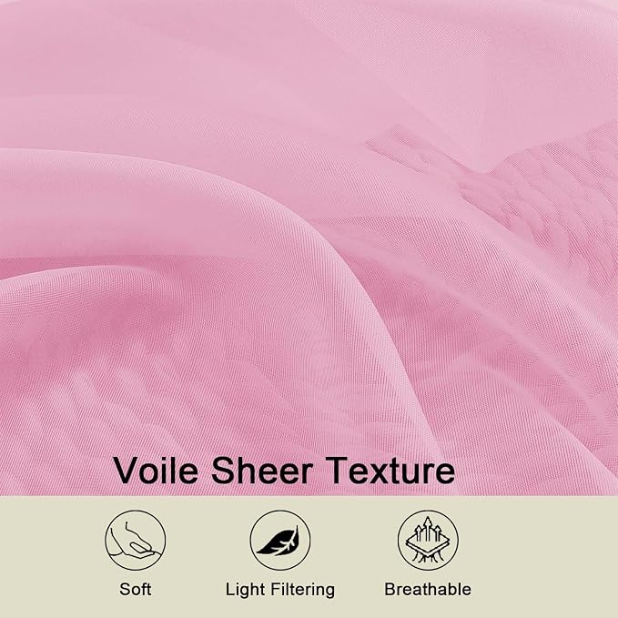 Sheer Pink Curtains for Bedroom Living Room 63 Inch Length 2 Panels, Airy Soft - Image 3