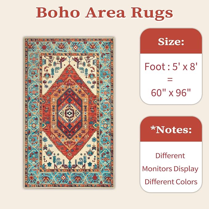 SERISSA 5x8 Washable Non Slip Boho Area Rug - Image 6