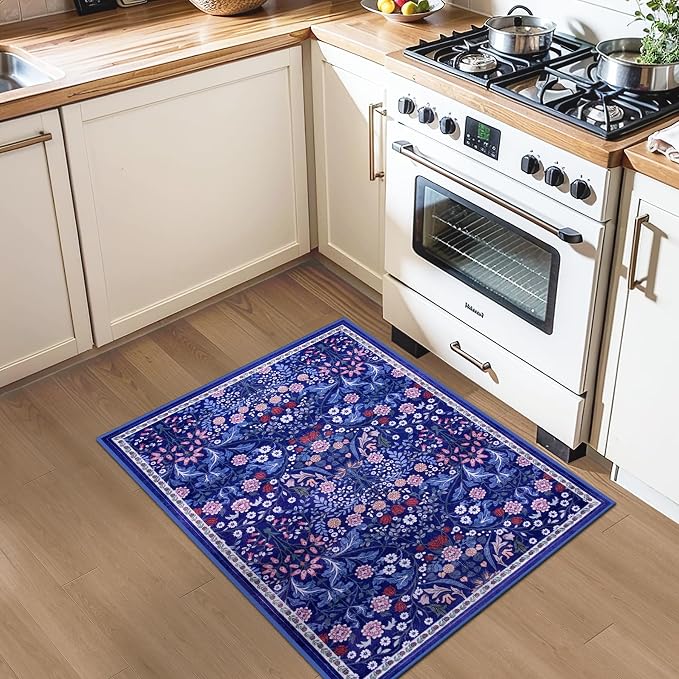 PLHXFR 2x3 Small Entryway Rug: Floral Washable Indoor Soft Carpet Blue | - Image 4
