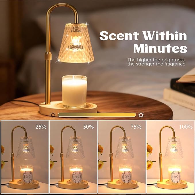 Candle Warmer Lamp with Timer - Adjustable Height, Electric Wax Melter in Gold for Cozy Aesthetic Home Decor, Gift for Women, Sister, Friend, Birthday, Housewarming