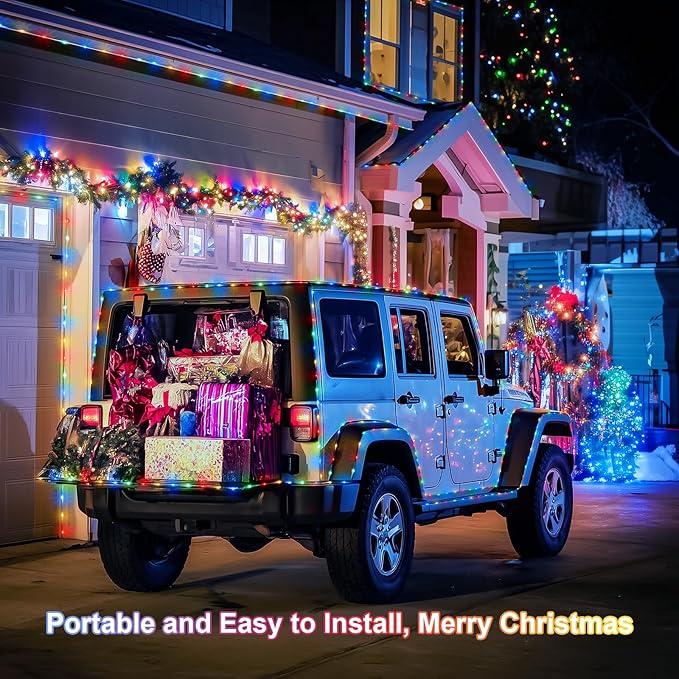 JMEXSUSS 100 LED Christmas Lights Battery Operated Rope Lights Outdoor Waterproof, 33 ft 8 Modes Battery Powered String Lights with Remote for Car Tree Christmas Decor (Multicolor)