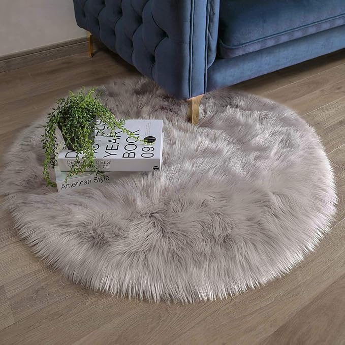 Ashler Faux Fur Rug, Fluffy Shaggy Area Rug Ultra Soft 3 x 3 Feet Round Fur - Image 7