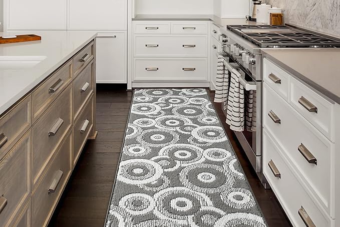 Custom Length Cut to Size Retro Modern Geometric Carpet Runner Rug for Hallways, Non Slip Rubber Backed, 31 inch Wide X Customized Length, Geo Grey, 31 inch X 13 feet