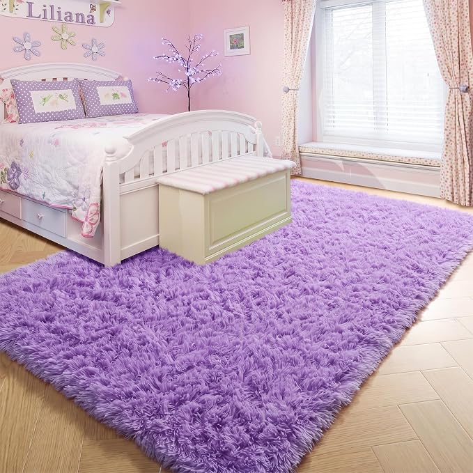 Amdrebio Purple Fluffy Kids Area Rug 4x6 - Image 5