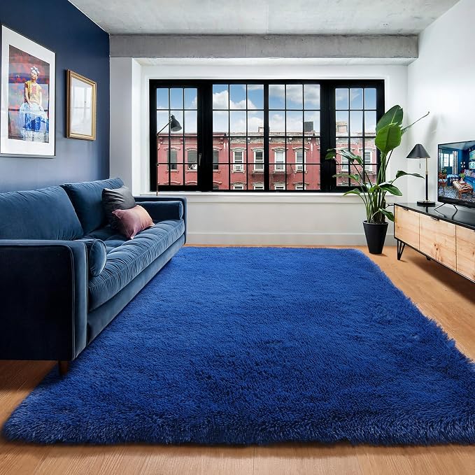 Navy Blue Area Rugs for Living Room Bedroom, 5x8 Fluffy Bedside Rug, Soft Plush - Image 4