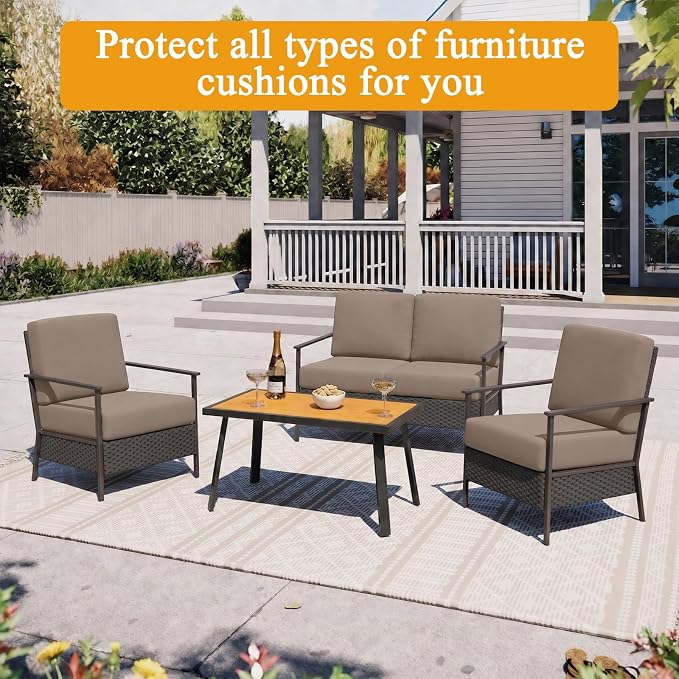 HEBE Stretch Patio Cushion Covers Set 12pcs, Waterproof Outdoor Couch Covers - Image 6