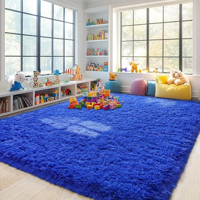 9x12 Area Rug for Living Room, Shag Large Rug for Bedroom, Royal Blue | Soft - Image 3