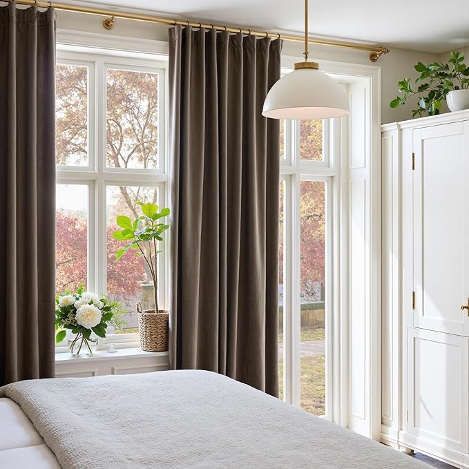 Lazzzy Velvet Blackout Curtains Thermal Insulated Room Window Drapes Super Soft Luxury Curtains for Living Room Bedroom Rod Pocket 2 Panels, Truffle, 52" W x 102" L