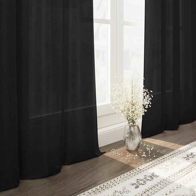 Vintage Black Linen Curtains 96 Inches Long - Image 5