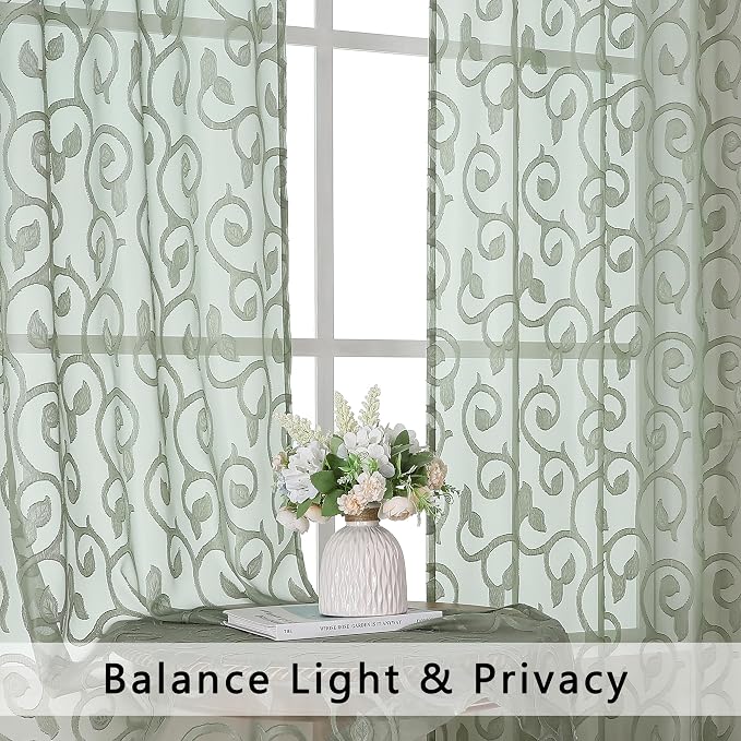 Furman Sheer Curtains 45 Inch Length 2 Panels Set, Elegant Geometric Jacquard - Image 3