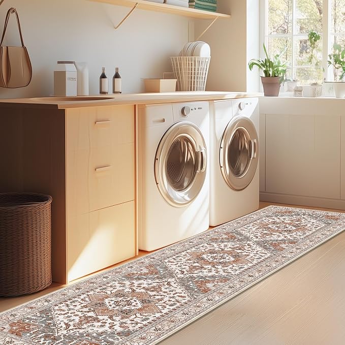 Yamaziot Washable Runner Rug, 2x8 Non-Slip Boho Vintage Hallway Kitchen Rug | - Image 6