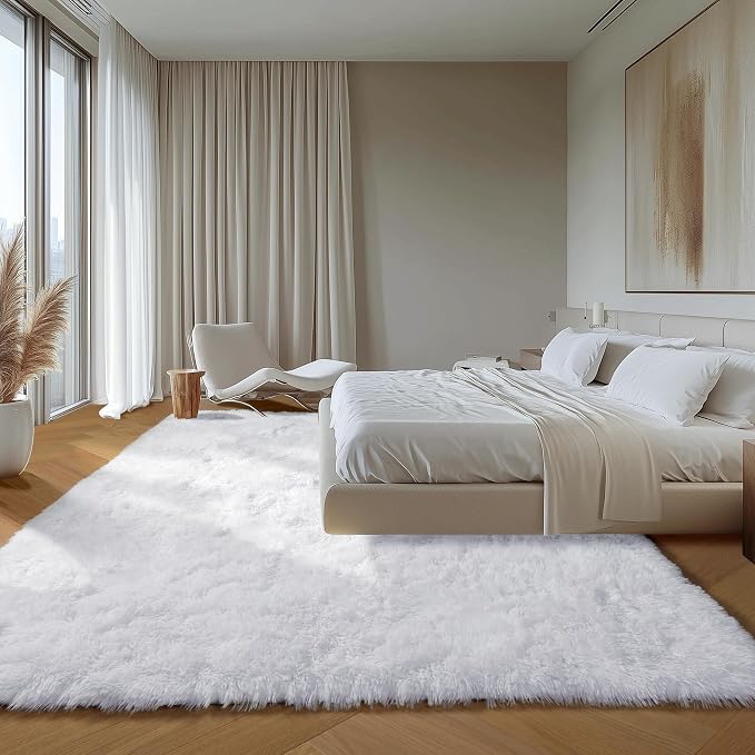 White Rugs for Living Room 5x8, Fluffy Shaggy Area Rug for Bedroom, Ultra Soft - Image 5