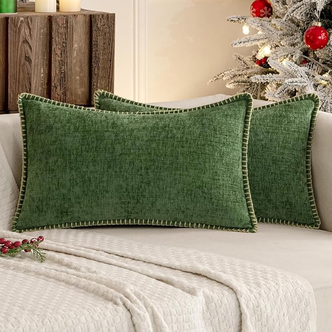 MIULEE Decorative Lumbar Throw Pillow Covers 12x20 Inch Forest Green 2 Pack | - Image 9