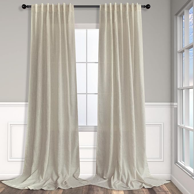 102 Inch Linen Blend Curtains for Living Room Dinning 2 Panels Back Tab Pocket by Pitalk