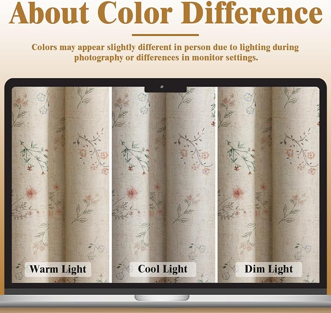 Boho Floral 100% Blackout Curtains 84 Inch 2 Panels Linen Texture | Farmhouse - Image 7