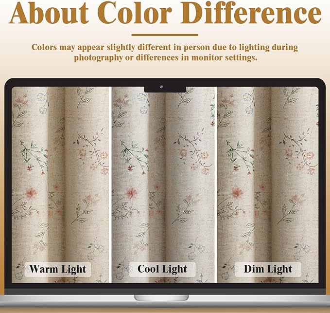 Boho Floral 100% Blackout Curtains 72 Inch 2 Panels Linen Texture | Farmhouse - Image 5
