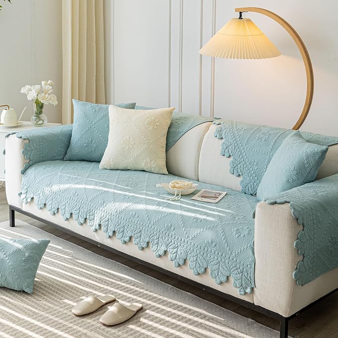 Cotton Quilted Dog Couch Cover for Sofa Farmhouse Rustic Embroidery Sectional - Image 3