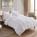 King Luxury Faux Fur Comforter Set - Soft & Breathable 7-Piece Bedding Collection - 1 Comforter, 1 Fitted Sheet, 1 Flat, 2 Pillowcases, 2 Pillow Shams - Deep Pocket - Premium Quality, White