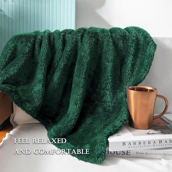 Exclusivo Mezcla Plush Fuzzy Fleece Throw Blanket Extra Large, Super Soft, Fluffy and Warm Blankets for Couch, Bed, Suitable for All Seasons (50x70 Inches, Forest Green)