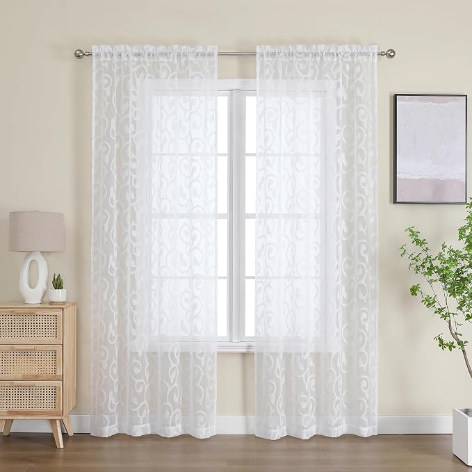 Furman Extra Long Sheer White Curtains 96 inches Long - Image 2