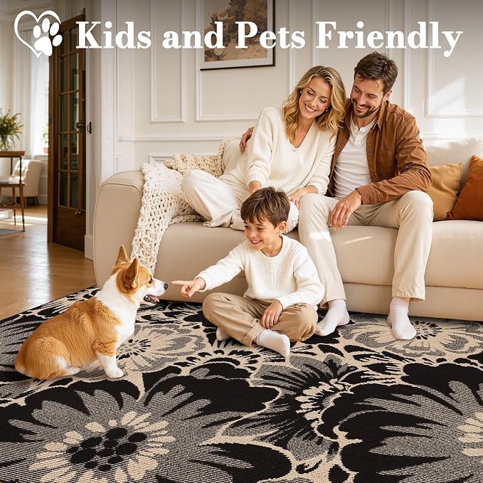 Findosom Washable Area Rug 6x9, Non Slip High-Low Textured Floral Rugs - Image 2