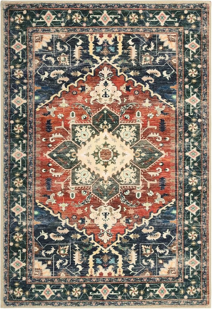 Yamaziot Washable Area Rug, 2x3 Small Boho Vintage Entryway Non-Slip Rug | - Image 2