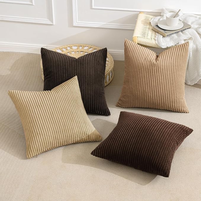 MIULEE Fall Corduroy Decorative Throw Pillow Covers Dark Brown 20x20 | Set of 4 - Image 3