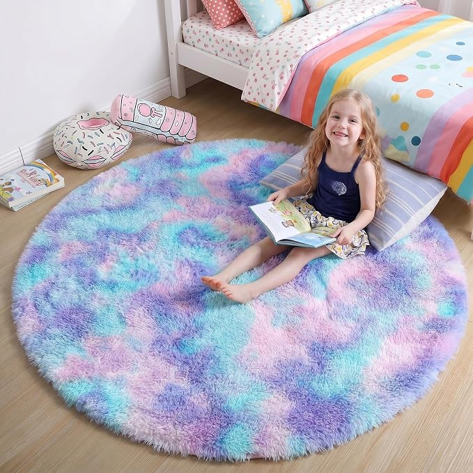 Amdrebio Purple Rainbow Mermaid Large Round Rug 7Ft by Amdrebio