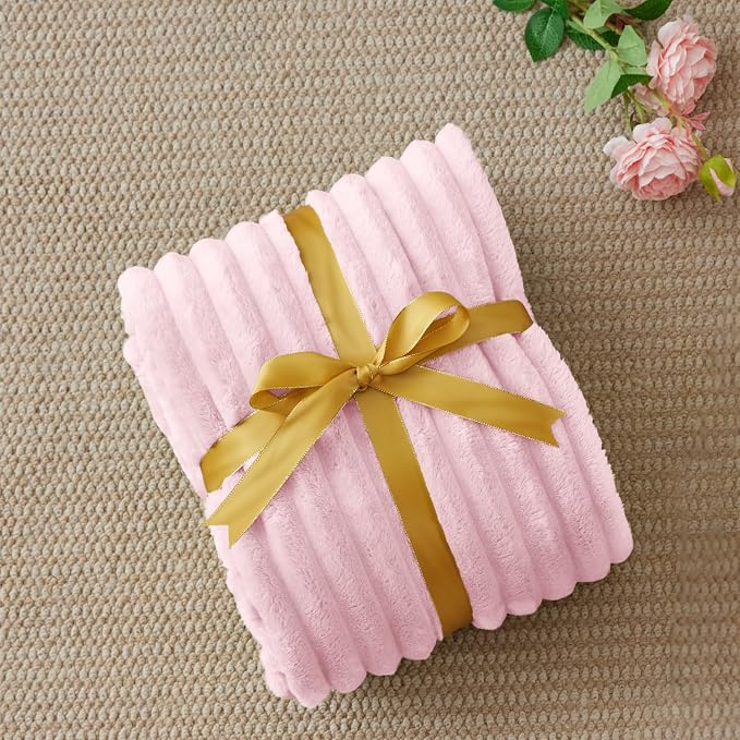 BEDELITE Striped Fleece Throw Blanket, Cherry Blossom, Soft Cozy, Lightweight - Image 6