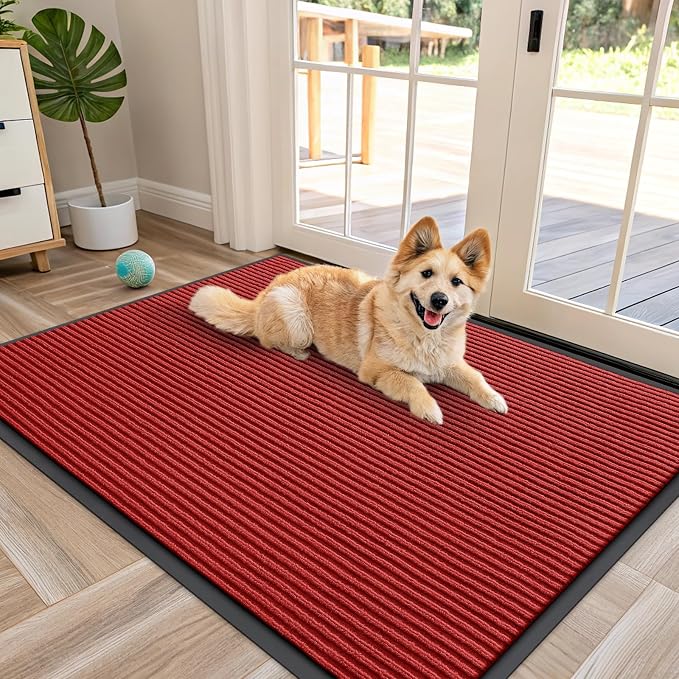 OLANLY Front Door Mat 47x34, Waterproof Heavy-Duty Indoor Outdoor Doormat | Red by OLANLY