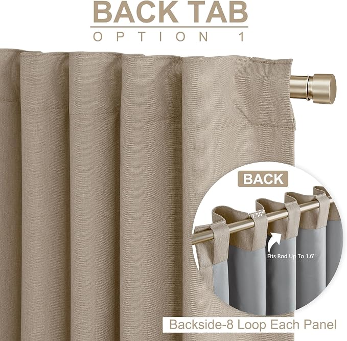 Linen Textured Blackout Sliding Door Curtains 108 Inches Long, Copper Brown | - Image 3