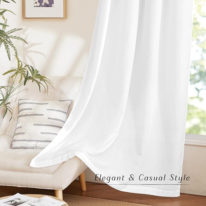 NICETOWN Linen White Curtains 84 inch Length 2 Panels Set, Grommet Thick Flax - Image 7