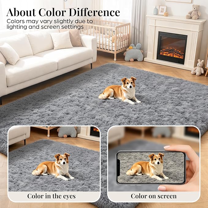 PLHXFR 5x7 Area Rugs Living Room: Fluffy Bedroom Rug Shag Carpet Grey | Upgrade - Image 7