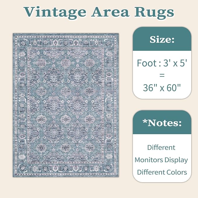 SERISSA 3x5 Washable Non Slip Floral Boho Area Rug - Image 6