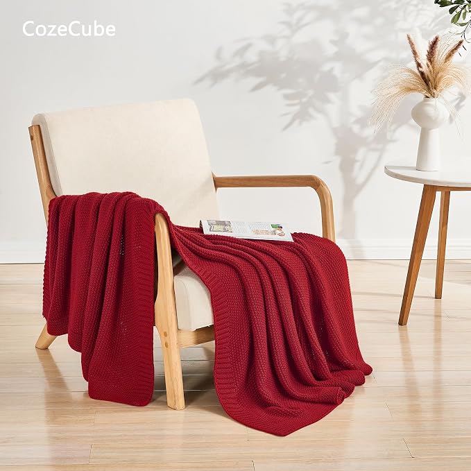 CozeCube Christmas Red Seed Stitch Throw Blanket 60"x80", Farmhouse Decor | - Image 3
