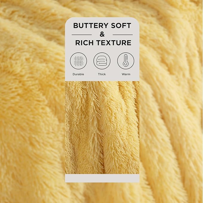Bedsure GentleSoft Fuzzy Sherpa Faux Fur Twin Blanket Yellow Cozy Gifts - Image 2