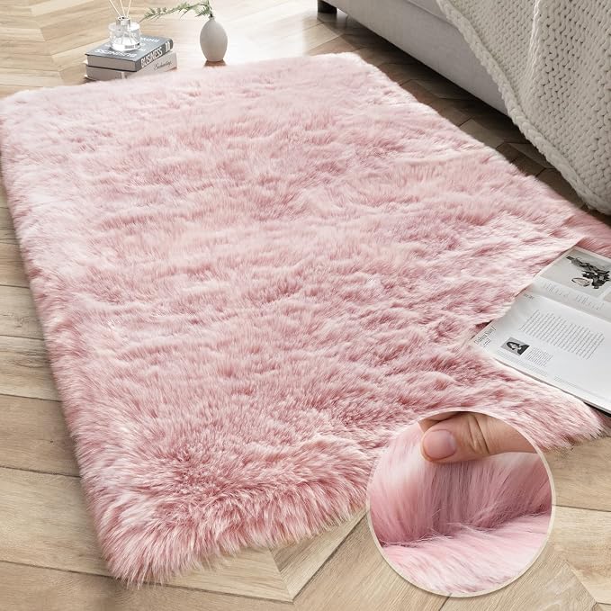 Ashler Faux Fox Fur Rug, 3x5 FT Rectangle Rug, Ultra Soft Shaggy Area Rugs by AshlerHomeDeco