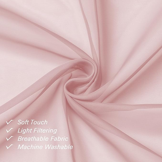 Blush Pink Sheer Curtains 84 Inches Long 2 Panels Set, Light Filtering Window - Image 5