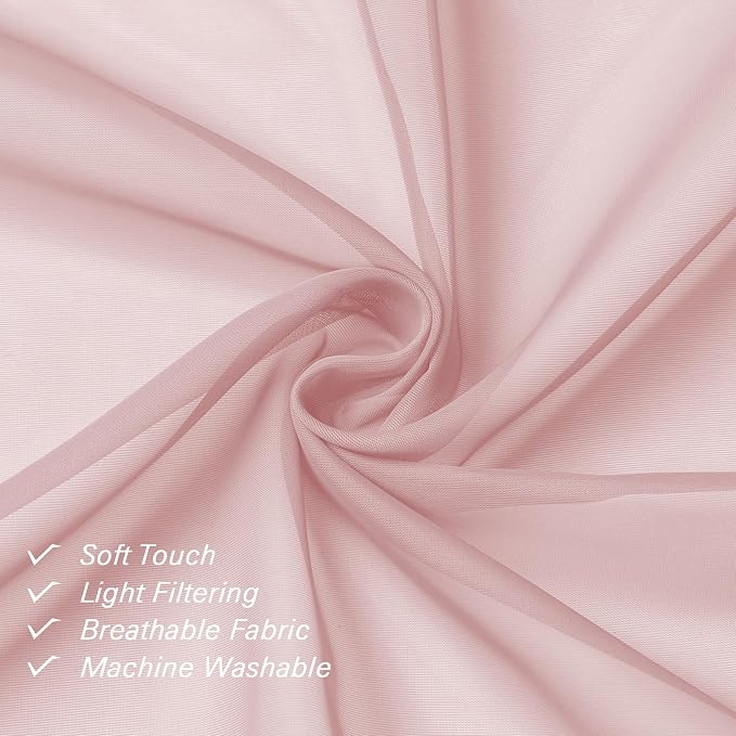 Blush Pink Sheer Curtains 63 Inch Length 2 Panels, Light Filtering Window Voile - Image 6