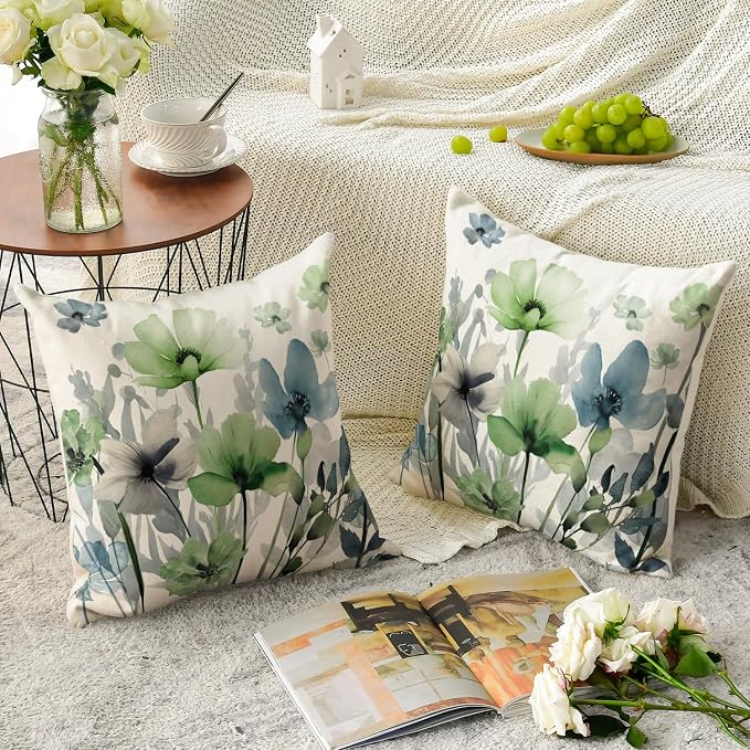 AVOIN colorlife Chinoiserie Poppy Flowers Pillow Covers 18x18 Inch Set of 2 | - Image 5