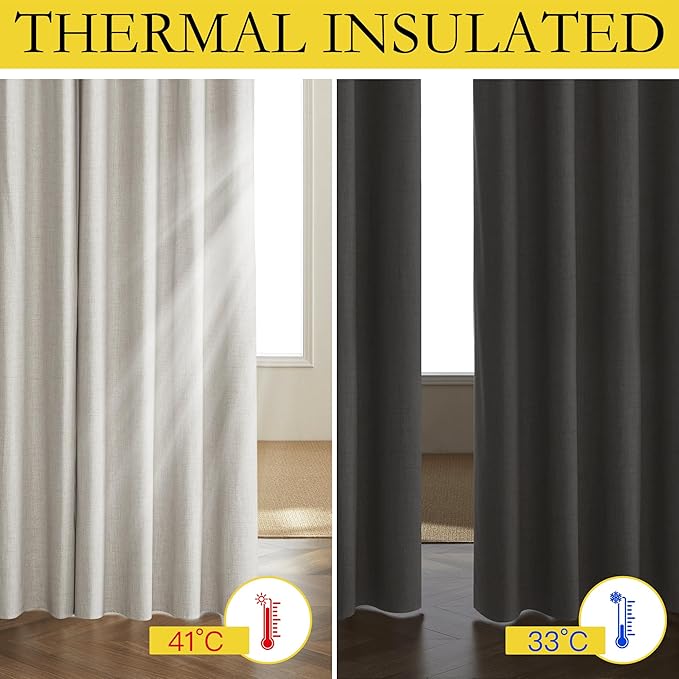 NICETOWN 100% Blackout Curtains 72 inch Long 2 Panels, Linen Blend Thermal - Image 7