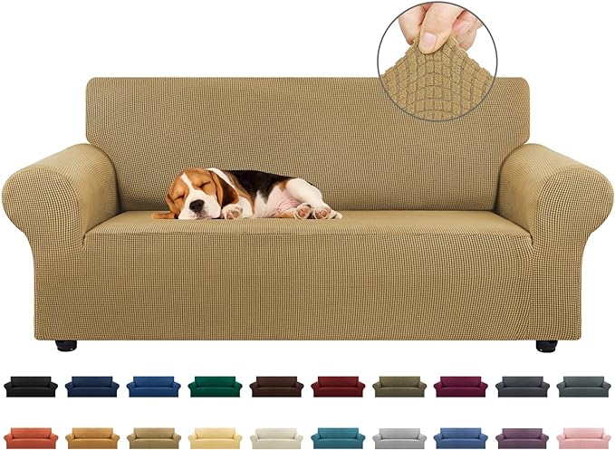 Stretch Loveseat Couch Cover, 2 Cushion Couch Slipcover, Tan | 1-Piece Washable by KEKUOU