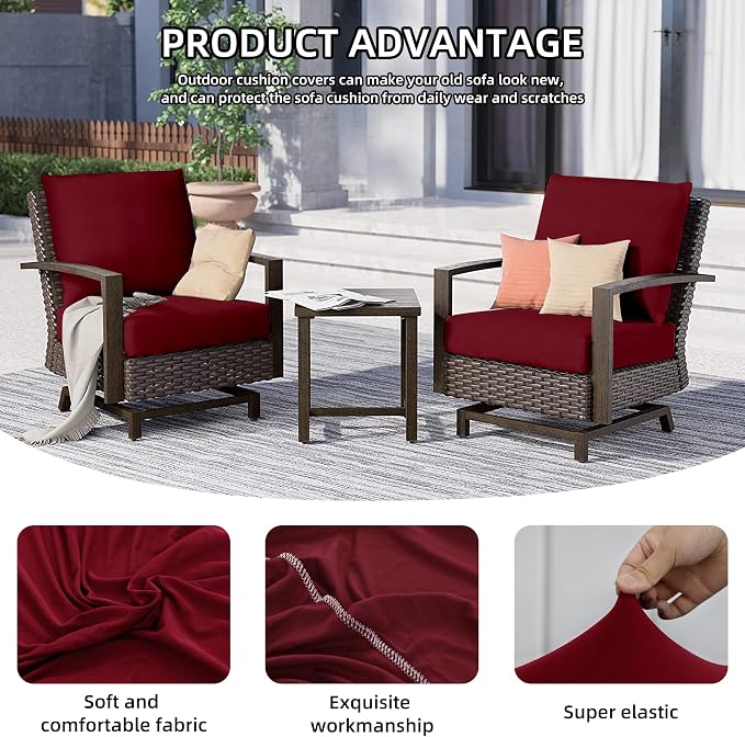 8Pcs Outdoor Cushion Covers, Elastic Patio Cushion Covers | Washable, - Image 3