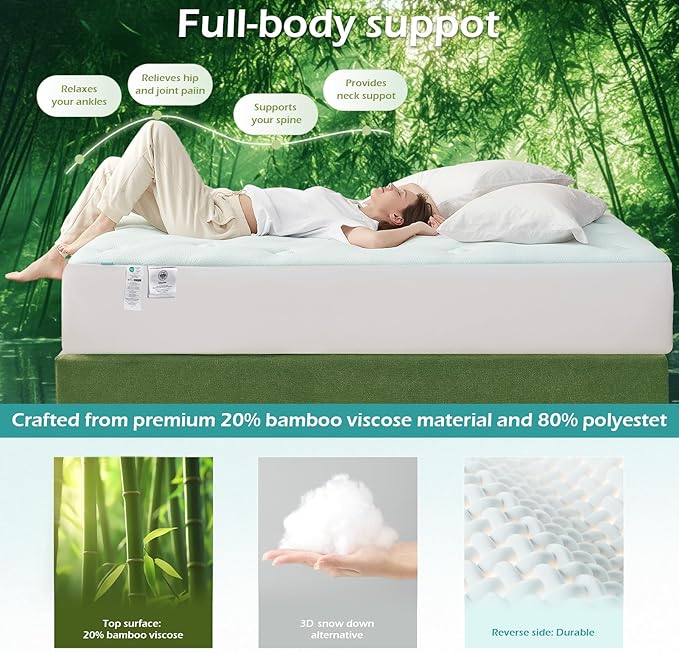 Hansleep King Mattress Topper Viscose Derived from Bamboo, Memory Foam Pillow Top Mattress Topper King with Deep Pocket, Breathable Mattress Pad for Back Pain Relief, 78" x 80", Charcoal Grey