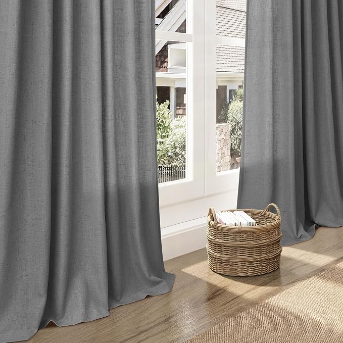 Extra Long Dark Grey Linen Curtains 2 Panels 102 Inches Long - Image 6